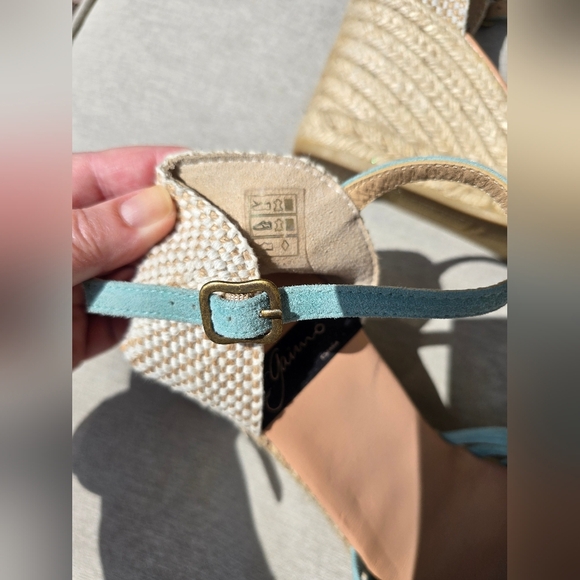 Gaimo Spain 100% Genuine Suede Leather Wedge Sandals, Turquoise Blue Aqua 10 - Picture 4 of 5